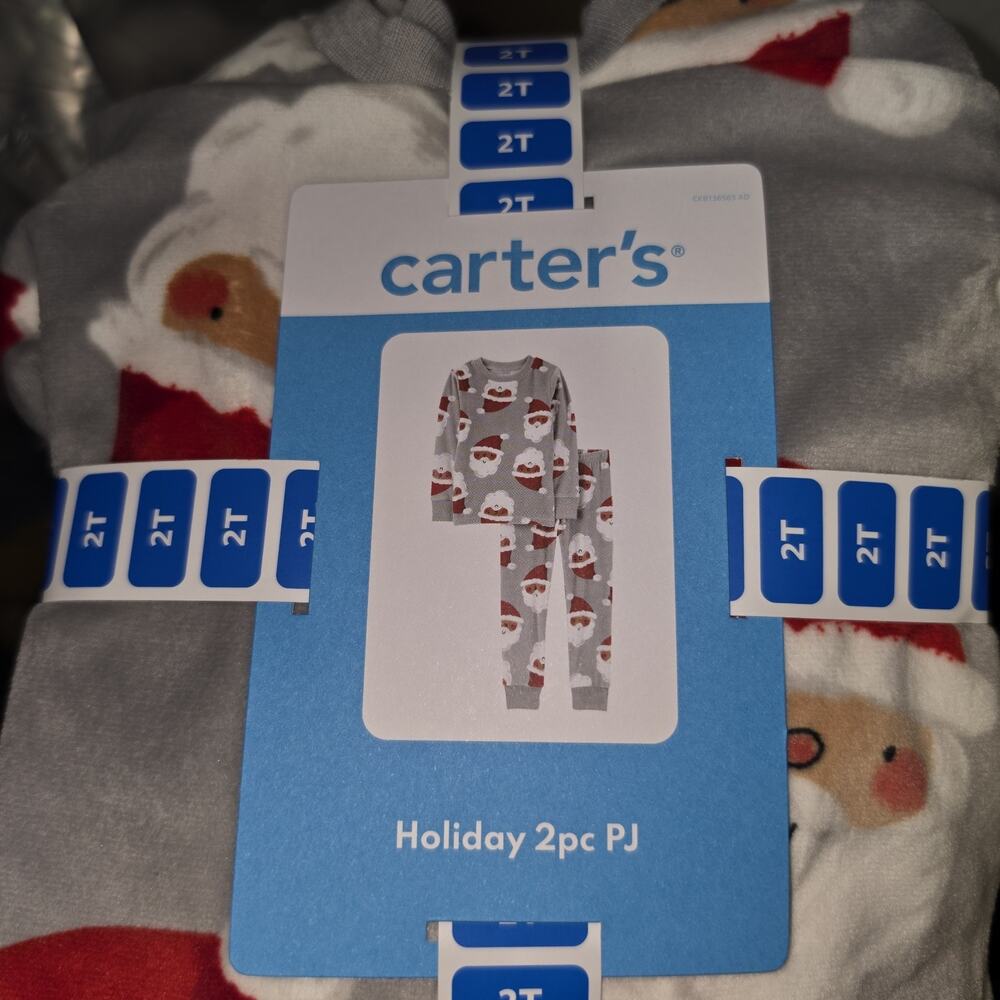 Carter's 2T Holiday 2pc Pajama Set Santa Face Grey NWT